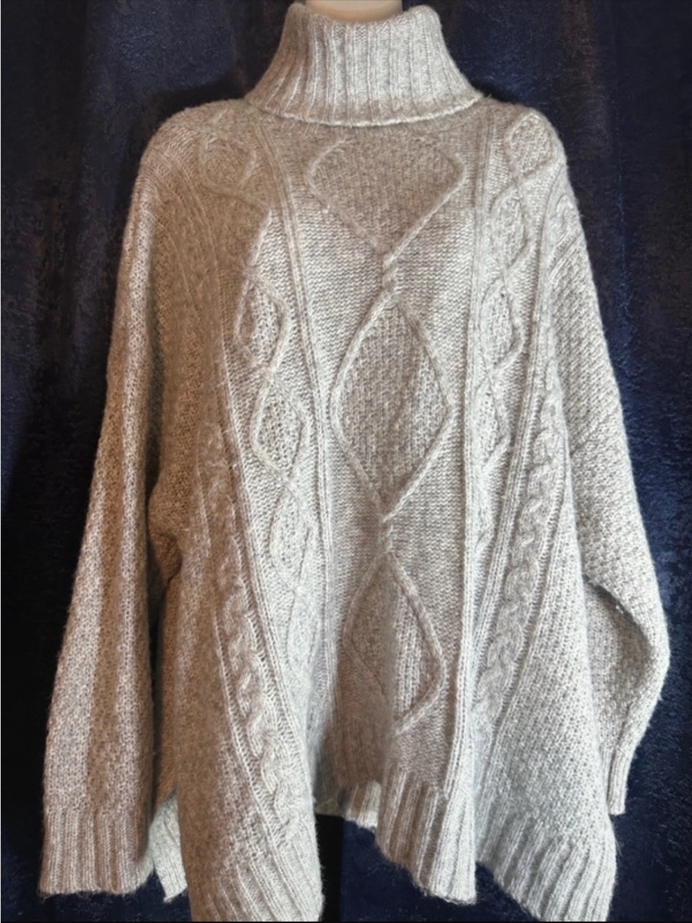 aerie Cable Knit Turtleneck Sweater - Light Gray
